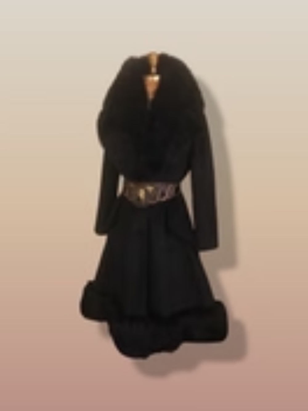 60’s Black Coat Vintage Lilli Ann Fit and Flare Shearling Pinup Princess Beaded - Picture 12 of 15